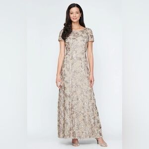 Alex Evenings Gold Floral Gown